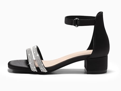 Image of Coutgo Girls Dress Shoes Sandals Chunky Low Heels Rhinestone Strap Flower Girl Wedding Party Shoes