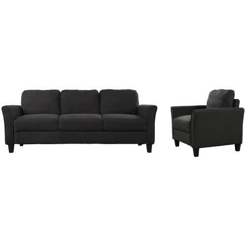UNIROI Pieces Living Room Couch, 3 Seats Loveseat Single Chair Sofa Set, Black 2