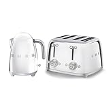 Smeg 50’s Style Retro Range Breakfast Set, 1.7L 3000W Kettle and Multi-Functional Control 4-Slice 2000W Toaster, Polished Stainless Steel, KLF03SSUK/ TSF03SSUK