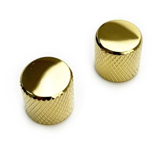 OVSAL Vacuum Gold Electric Bass Guitar Knobs Flat Top Metal Guitar Volume Tone Knobs for Strat Telecaster Jazz Les Paul 2PCS