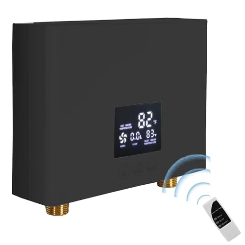 Electric Tankless Water Heater 3000W 110V Constant Temperature Instant Hot Water Heater with Remote Control Digital Display On Demand BLACK(with plug)