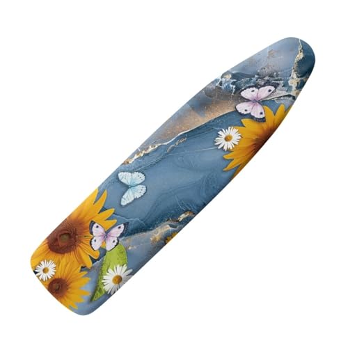 Funda Tabla de Planchar Flor Amarilla Azul Funda Plancha Universal Ajustable Montaje Fácil con Elástico Fundas Tabla de Planchar Refleja Calor Ironing Board Cover Plancha Rápido 140x40cm