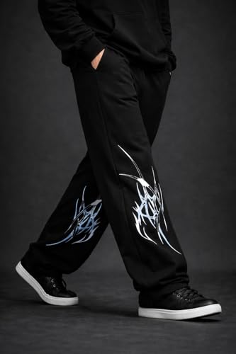 Image of Men's Printed Baggy Pants, Relaxed Fit Cotton Lower, Mid Rise Elastic Waist Joggers with Graphic Design, Casual Wear for Gym, Lounge & Street Style