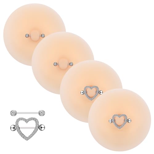 Image of Tondiamo 2 Pairs Silicone Breast Covers with Piercing Diamond Adhesive Reusable Fake Breast for Women with Piercing