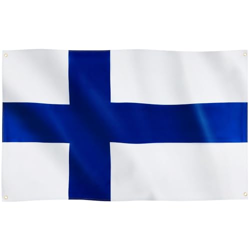 Runesol Drapeau de Finlande, 91x152cm, 3ft x 5ft, Drapeau national finlandais, Croix bleue, Nordique, 4 Anneaux, œillet dans chaque coin, Drapeaux Premium, Intérieur, Extérieur, Épiphanie