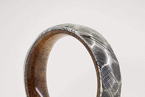 Ke-219-At Damascus Steel Ring Custom Handmade Damascus Ring Damascus Steel Hammer Textured Wood Inner Anniversary Ring Wedding Band Fathers Day Ring Damascus Ring Wedding Band Rings For Men (10) #TOP4