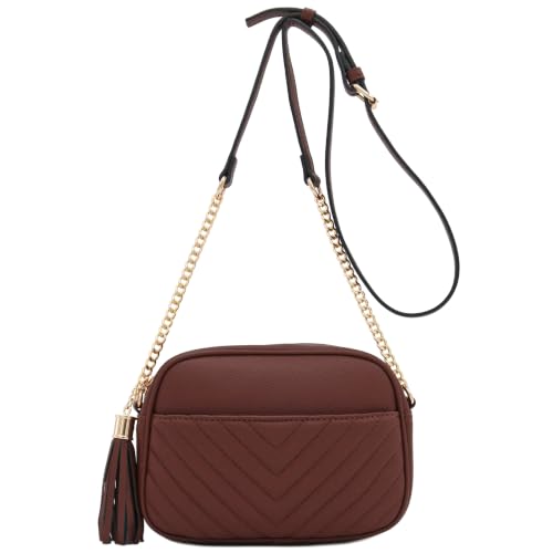 Image of FashionPuzzle Chevron Quilted Crossbody Camera Bag with Chain Strap and Tassel