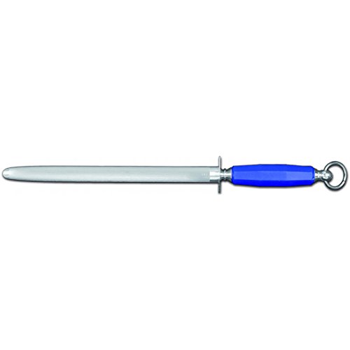 Sanelli Ambrogio Supra Acciaino Affilatore Cromizzato Ovale, per Lame di Coltelli, Manico Ergonomico in Polipropilene Blu, Acciaio Inossidabile