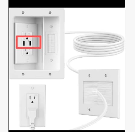 in-Wall Cable Management Kit, Recessed TV Outlet Box with Dual AC + 2 USB Ports, 9ft Power Cord, Wall Cable Hider Pass Through, TV Cord Concealer for Wall Mounted TV, Home Theater