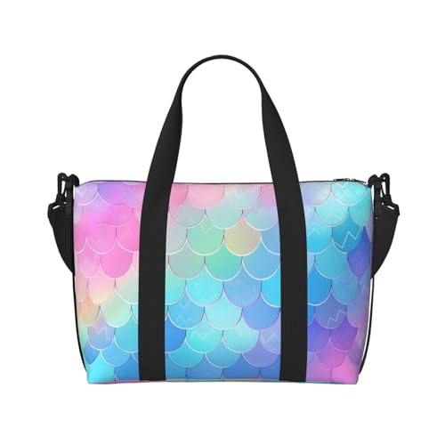 Rainbow Fish Scales Travel Duffel Bag Colorful Mermaid Tail Carry On Tote Bag for Women Large Shoulder Weekender Overnight Bag Sports Gym Bag2