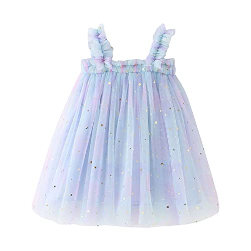 Vestido de princesa sin mangas para niña, vestido de verano, vestido de niña con tutú de flores, vestido de princesa, vestido de tul, vestido de bautizo para niños pequeños, falda de baile, azul, 80