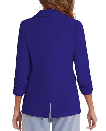 MINTLIMIT Womens Blazer 3/4 Ruched Sleeve Notch Lapel Business Work Blazers One Button Open Front Casual Jackets with Pockets3