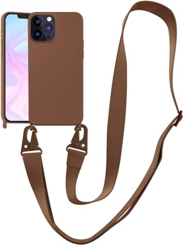 Image of Compatible with iPhone 13 Pro Case with Strap, Crossbody iPhone Case with Lanyard Adjustable Shockproof Drop Protection Silicone Phone Cover for iPhone 13 Pro 6.1'' Brown