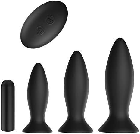 Anal Sex Toy Vibrator,3Pcs Vibrating Anal Butt Plug Training Kit, Remote Control 9 Vibration Modes Adult Anal Sex Toys Vibrators with Suction Cup Base for Male, Female and Beginner Black