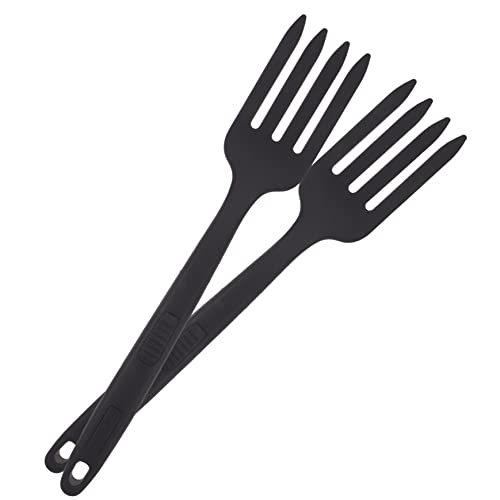Ciieeo Lot De 2 Fourchettes Multifonction En Silicone Antiadhésif Noir, Poignée Ergonomique Résistante à L'usure, Fourchettes Cuisine Légères Pour Pâtes, Spaghetti, Usage Familial Et Restauration