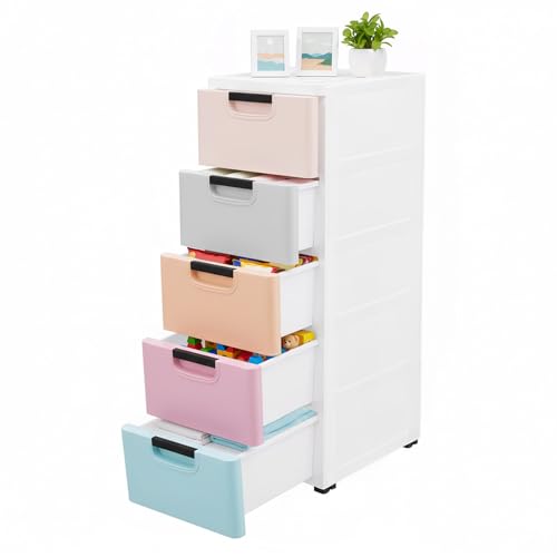 Genseino Plastic Storage Drawers, 5 Drawer Stacking Vertical Clothes Storage