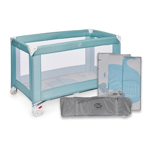 ms BabyWorld – Basic – Cuna de Viaje para niños | 120x60 cm | Desde 0+ Meses hasta 15 kg | Colchón y Bolsa Transporte Incluidos | Plegado y Montaje Fácil | Estructura Ligera y Estable (Verde)