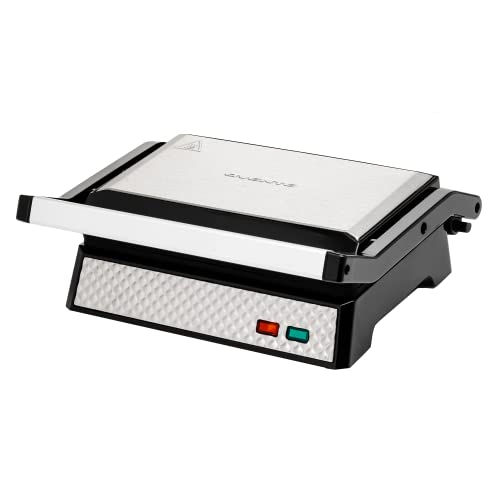Ovente Electric Indoor Panini Press Grill And Sandwich Maker With Non-Stick Coated Plates, Opens 180 Degrees To Fit Any Type Or Size Food, Temperature Control And Removable Drip Tray, Silver Gp0620Br #TOP6