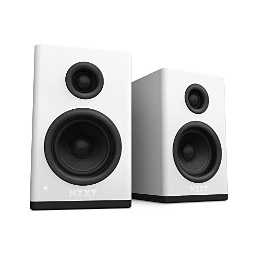 NZXT Relay PC Gaming Desktop Speakers – AP-SPKW2-US – Bookshelf-Style Design – 80 Watts – High Dynamic Range – Silk Dome Tweeters – Glass Fiber Woofers – White