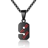 AIAINAGI Baseball Number Necklace for Men 00-99 Athletes Jersey Number Necklace Stainless Steel Chain Baseball Charm Pendant Personalized Gift for Men（09）