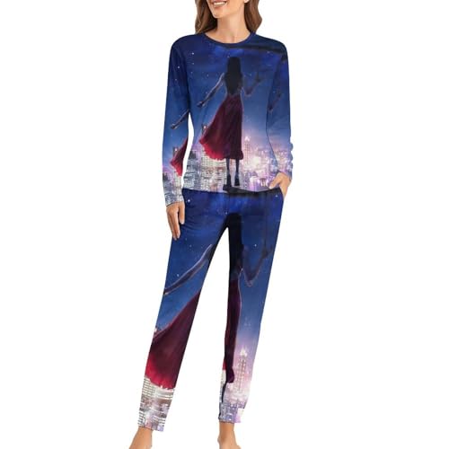 Pyjama femme de la caricature sleepwear avec t-shirt manches longues pantalon vêtement de nuit