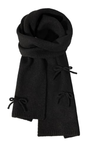 Caissip Winter Scarfs for Women Rich Solid Colors Chunky Knitted Scarf with Bow Fashion Warm Pashmina Shawl Wraps Scarves