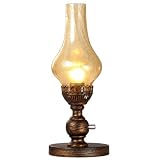 Moddeny Nostalgische Petroleumlampe Altertümlich Klassik Restaurant Tabletop Beleuchtung dimmbar mit Drehschalter Schlafzimmer Nachttisch Laterne E27 Edison Metalltischleuchte 16,5 * 40,5 cm