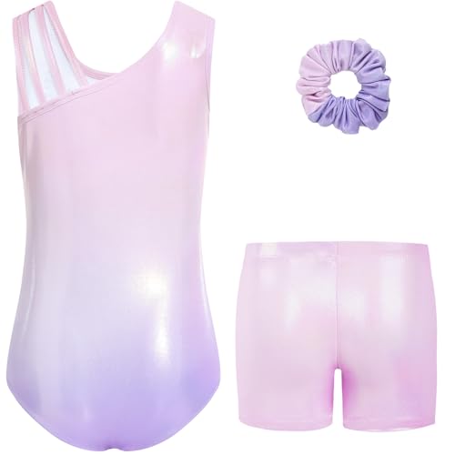 Gogokids Mädchen Drei Teiliges Gymnastikset, Ärmelloser Gymnastikanzug mit Shorts und Haarband, Ballett Tanzender Leotard Gymnastik Outfit mit Funkelnde für Mädchen, Ärmellose Trikots für 3-12 Jahre