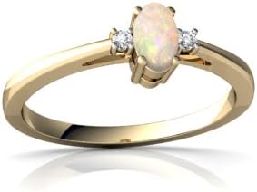 14kt Yellow Gold Opal and Diamond 5x3mm Oval Sweet and Petite Ring - Size 4