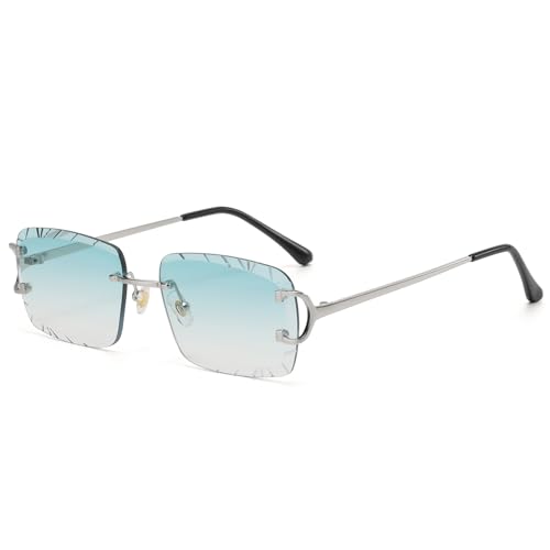 Image of Retro Rimless Rectangle Sunglasses for Men Women Luxury Frameless Square Trendy Shade Diamond Cutting Eyewear