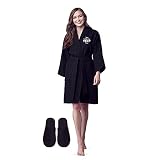 Lotus Linen Kimono Waffle Robes for Women - Cotton Soft Spa Robe - Lightweight Robes for Women (Blac