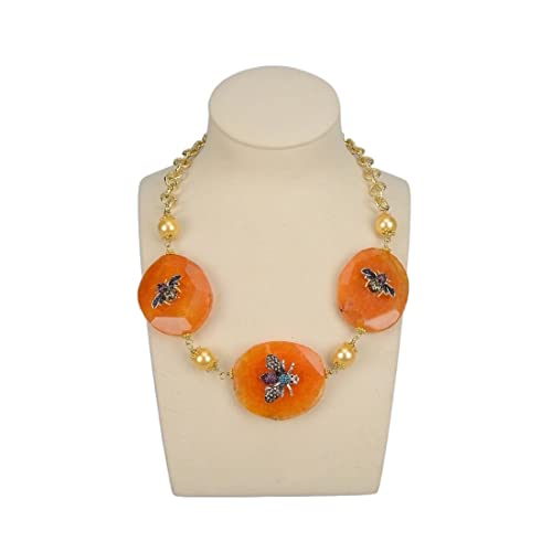 Collier agate orange et perles de nacre pour femme en pierre naturelle de 53 cm