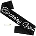 Elegant Birthday Girl Sash, Black Satin Birthday Sash with Glitter Rhinestones Decorations for Girls or Women Disco Bday, 10th, Official Teenager, Sweet 16, Finally 21, or Any Other Bday Party