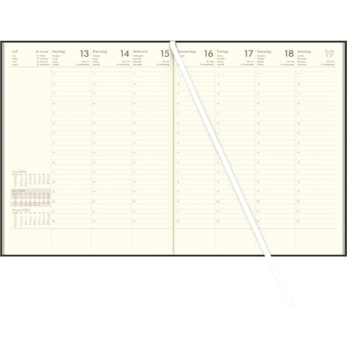 Zettler Wochenbuch anthrazit 1W/2S 2026 – Buchkalender 21 × 26 cm, 1 Woche auf 2 Seiten, wattierter Kunststoffeinband, 5-sprachig