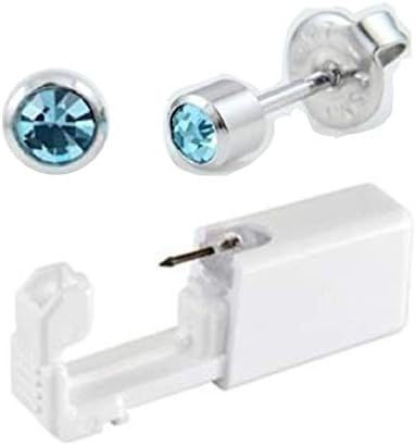 Disposable Sterile Ear Nose Piercing Kit Tool Stud Safety Portable Ear Piercing Kit (Silver Blue)