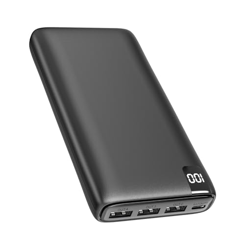 Riapow Batería Externa 26800mAh, Power Bank 3,0A USB C Carga Rápida Cargador Portátil con Pantalla LED Cargador de Teléfono 4 Puertos USB para iPhone, Tablet y Más