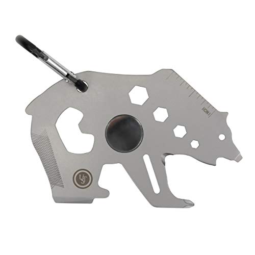 A stainless steel bear-shaped multi-tool that clips to your bag — functional AND conversation-starting.