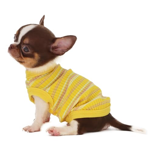 LOPHIPETS 100% Cotton Rib Dog Shirt Vest for Small Dogs Teacup Chihuahua Yorkie Puppy Clothes Tank Tee-Yellow/XXS