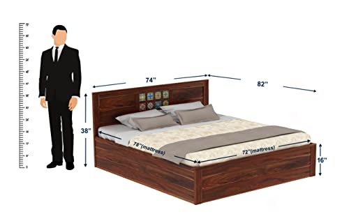 Image of Solid Wood King Size Bed for Bedroom | Wooden Crafted from Premium Sheesham Wood | Bedroom Furniture Elegant Double Bed with Storage | Natural Finish (82X74X38 Inches)