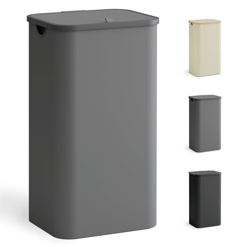 YOUDENOVA Wäschekorb mit Deckel 100L, Wäschesammler schmal mit Wäschesack, faltbarer Wäschesortierer mit Kunststoffgriff...