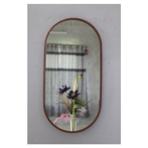 Image of Modern Elegance Capsule Shape Wall-Mounted Mirror Metal Framed Wall Mirror Bathroom Mirror Living Room Mirror Home Decor Mirror 18 x 36 Inches Color Copper MF 113