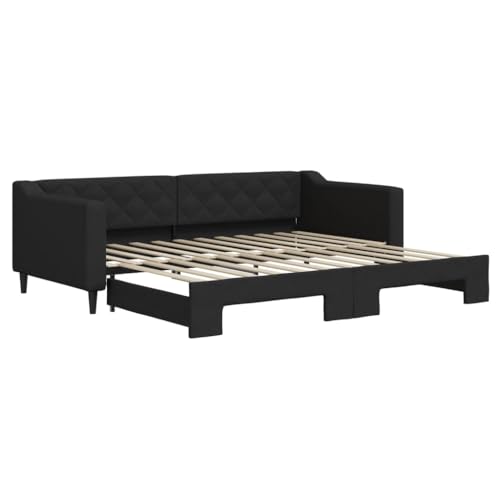 vidaXL Tagesbett, Sofabett Ausziehbar, Gästebett Schlafsofa für Schlafzimmer Wohnzimmer, Ausziehbett Sofa Bettsofa, Modernes Design, Schwarz 90x200cm Stoff