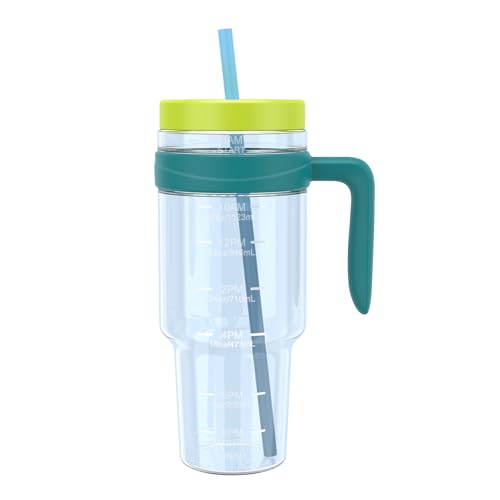 Tronco 50 oz Tritan Plastic Tumbler with Lid and Straw, BPA-Free Reusable Clear Water Bottle with Time Marker, 100% Leak Proof & Wide Mouth for Iced Coffee, Juice, Bubble Tea, Smoothies Glac