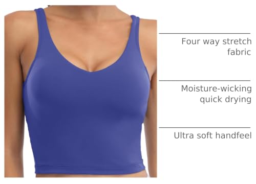 Image of Oalka Sports Bra Womens Longline Padded Crop Yoga Tank Tops | Built in Bras, Workout, Athletic, Fitness, Super Soft, Comfort, Cropped Top, Removable Pads, Heart Neckline For Women