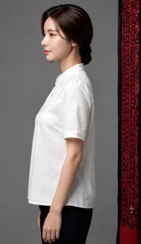 Image of Shirt for Women Printed Casual V-Neck Button Down Short Sleeve Blouse Crop Top, Stylish Collared, Formal, Trendy