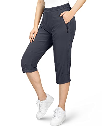 33,000ft Women's Capri Golf Trousers Casual Quick Dry UPF 50+ Lightweight Quick Dry 3/4 Cargo Pants Hiking Shorts with Pockets Dark Grey UK 14