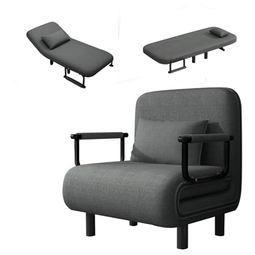 Fabulcozy Sillón Cama Convertible para Adulto 4 en 1, Sofá Cama, Sillón Convertible, Gran Comodidad, Reposabrazos de Metal, 60 x 68 x 85 cm(Gris)