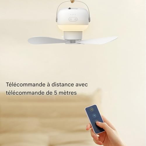 Ventilateur de plafond pour tente portable avec télécommande et lumière intégrée - 5