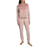 Juicy Couture Women's 2 Piece Velvet Fleece Long Sleeve Top and Pants Lounge Sleepwear Set (US, Alpha, Large, Regular, Regular, Coco Kiss)