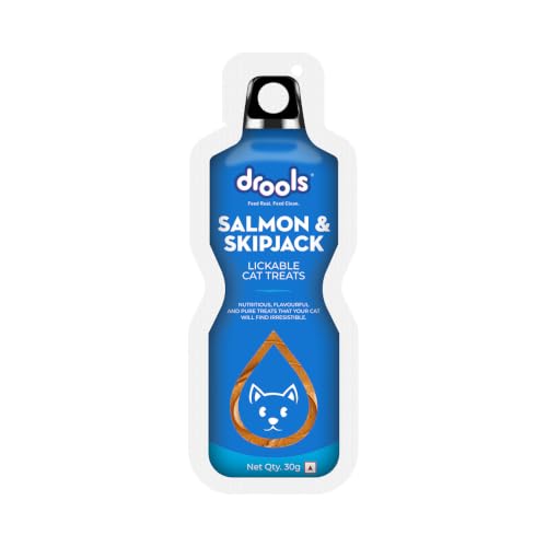 Image of Drools All Life Stages Creamy Lickable Cat Treat (30g x 15) Total 450g Pack of 15 | Salmon & Skipjack Flavour | Easy to Hand Feed | Easier Acceptance